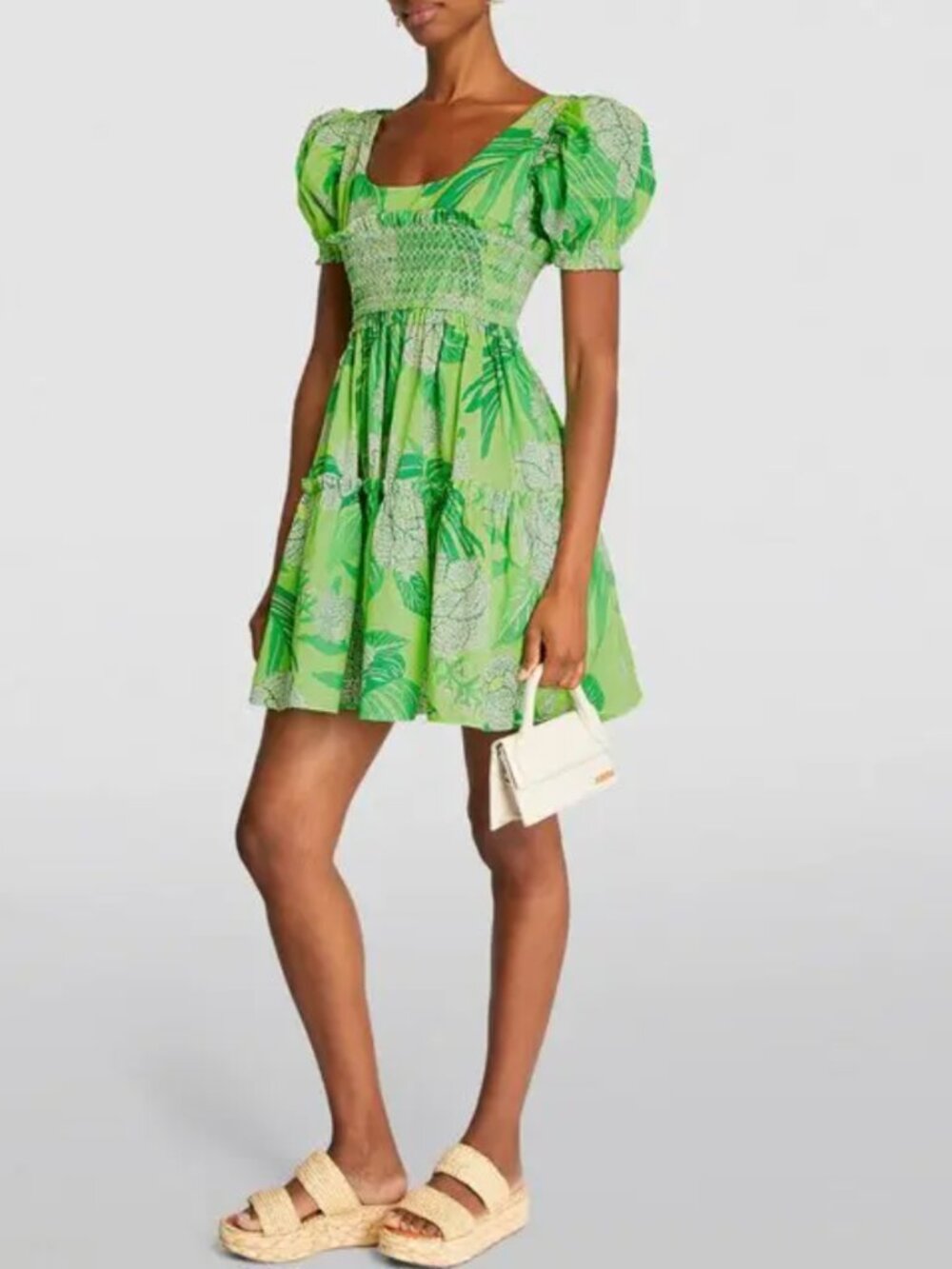 Farm Rio Dewdrop Floral Green Mini Dress, XL